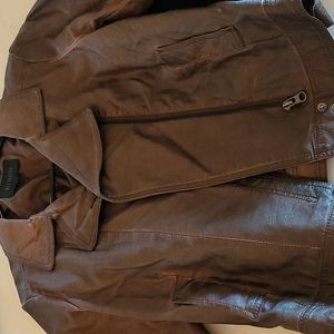 Brown faux leather bomber jacket